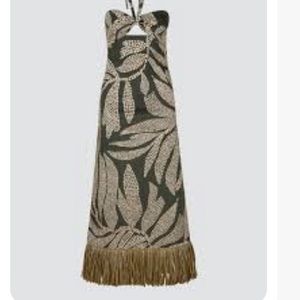 Johanna Ortiz Zanzibar Leaves-Print Fringe Maxi Dress